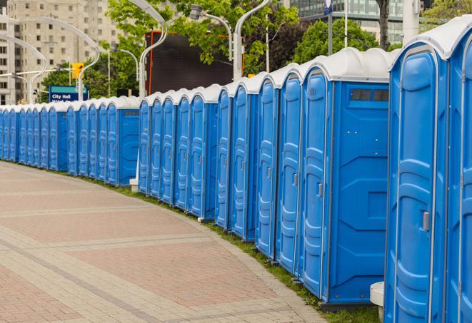 hygienic portable restrooms lined up at a beach party, ensuring guests have access to the necessary facilities while enjoying the sun and sand in Mather, CA